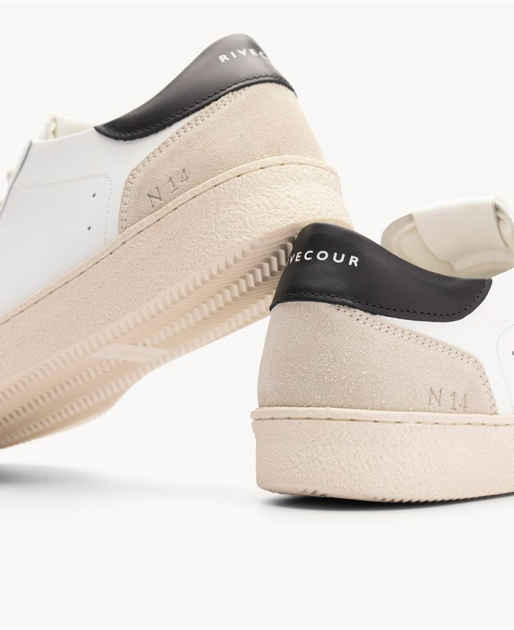 Baskets n°14 - Cuir/Veau velours - Blanc/Noir