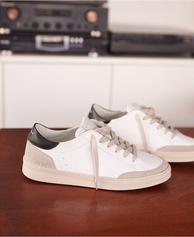 Baskets n°14 - Cuir/Veau velours - Blanc/Noir
