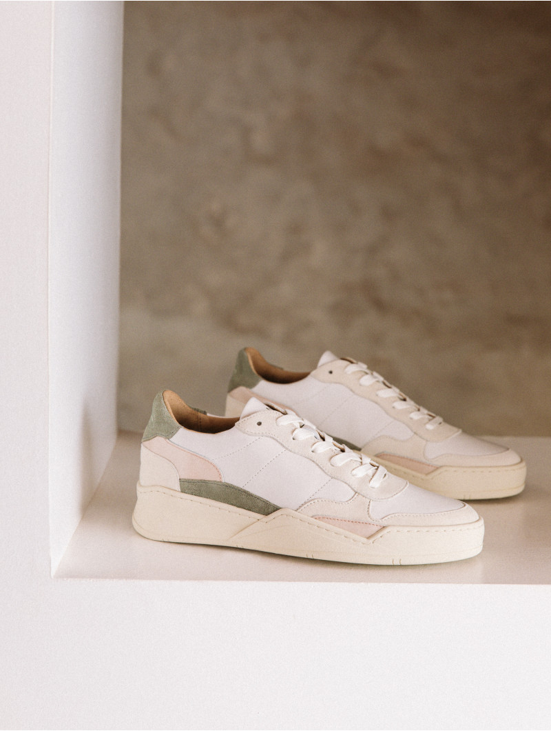 Beverly Blanc Cassé - Vert Gris - Perle / Cuir