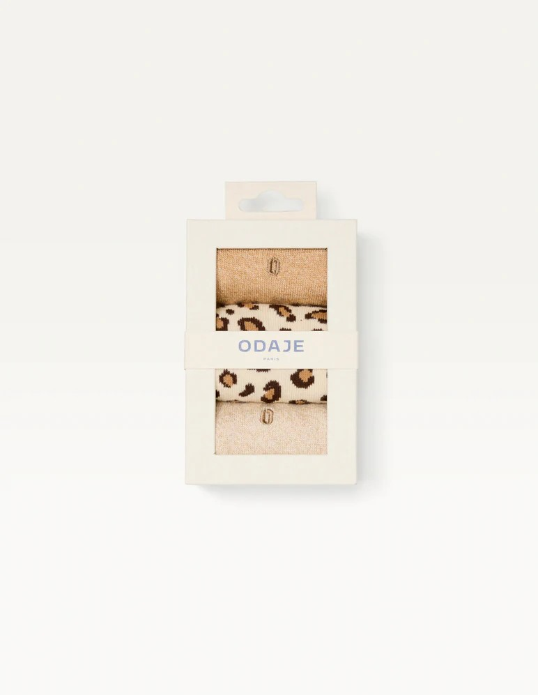 Pack de 3 Chaussettes - Fantaisie - Paillettes et léopard beige