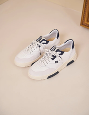 Albert - Cuir et suède blanc marine