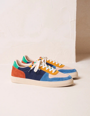 Arthur - Suède et mesh bleu gris, écru moutarde