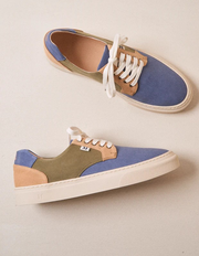 Alexandre - Toile bleu gris, beige et kaki