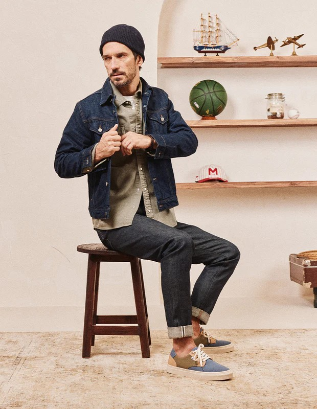 Alexandre - Toile bleu gris, beige et kaki