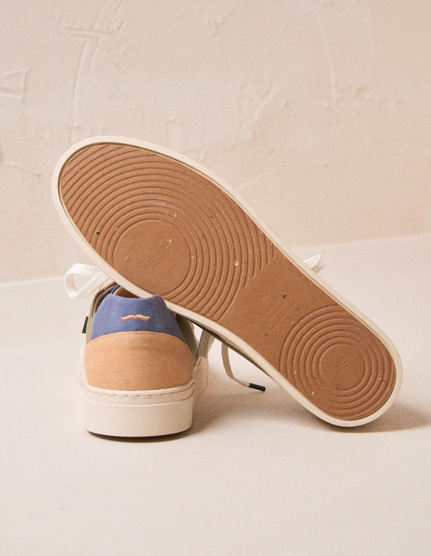 Alexandre - Toile bleu gris, beige et kaki