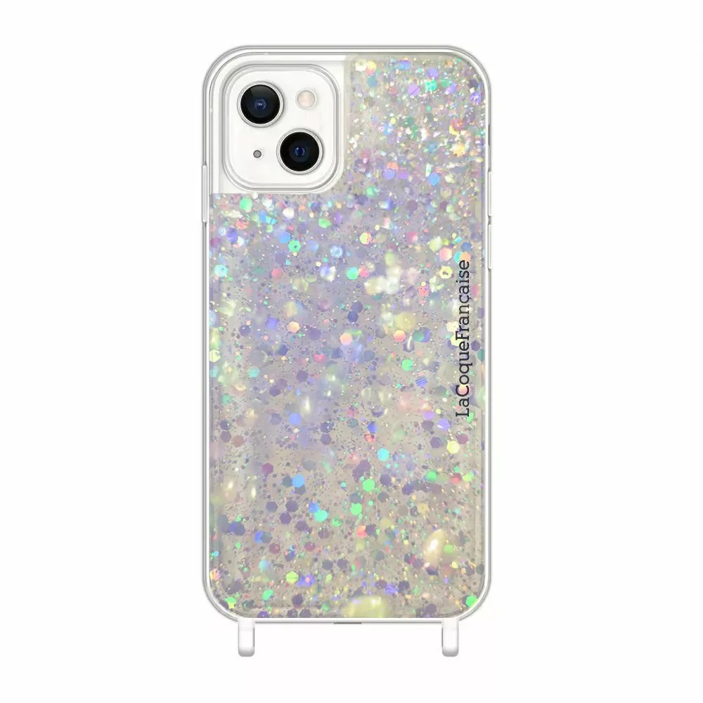 COQUE IPHONE 14 PLUS paillettes holographiques avec anneaux