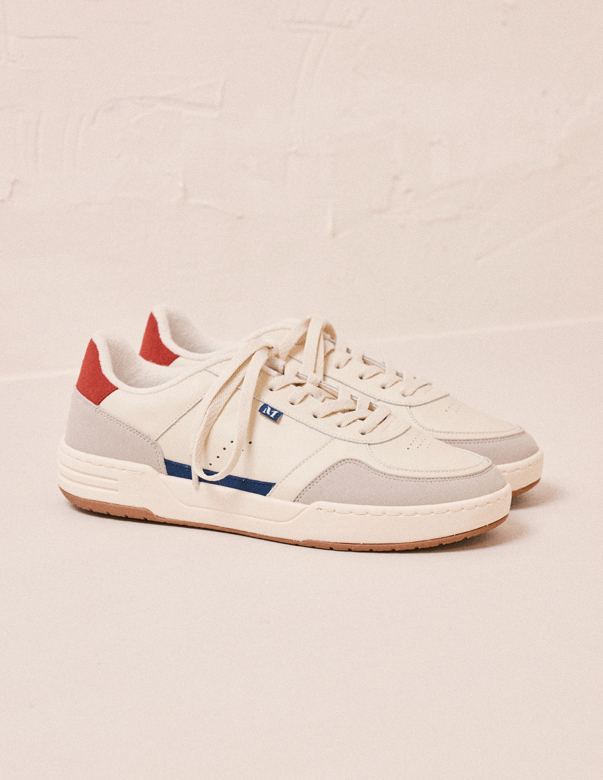 Mael - Cuir recyclé et suède vegan ecru marine rouge