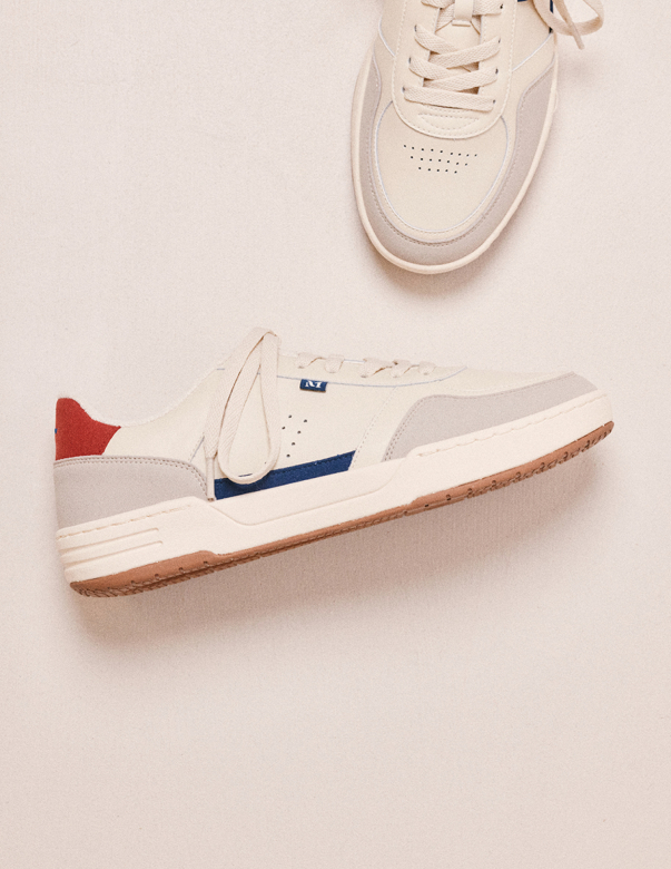 Mael - Cuir recyclé et suède vegan ecru marine rouge