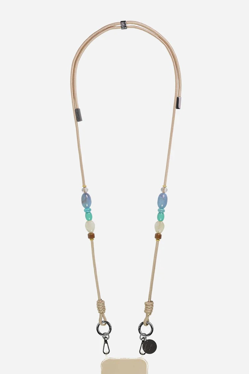 Lanière cordon Inaya beige métallisé perles beige