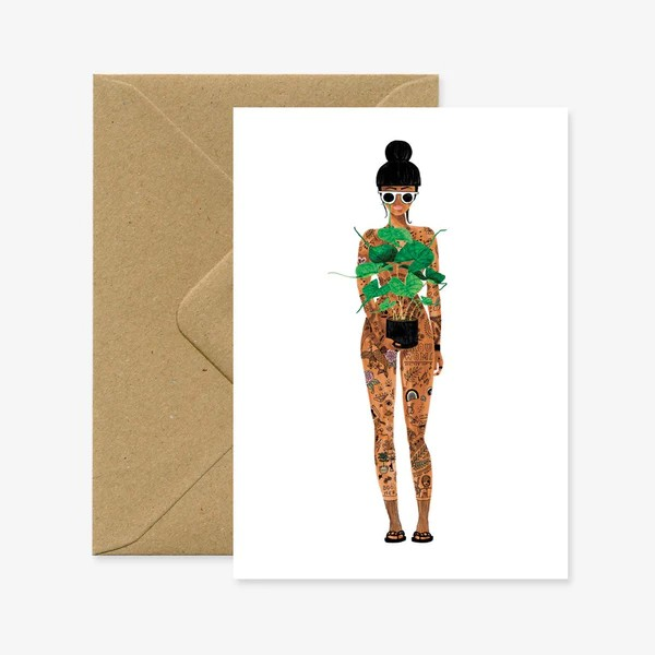 Carte de voeux - Naked girl with a plant