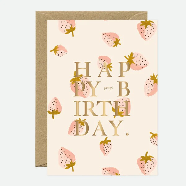 Carte d'anniversaire - Strawberries - Dorure