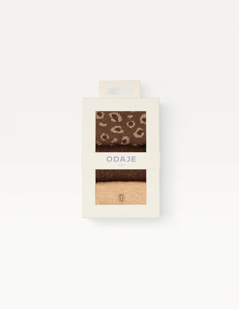 Pack de 3 Chaussettes - Fantaisie paillettes et leopard marron doré