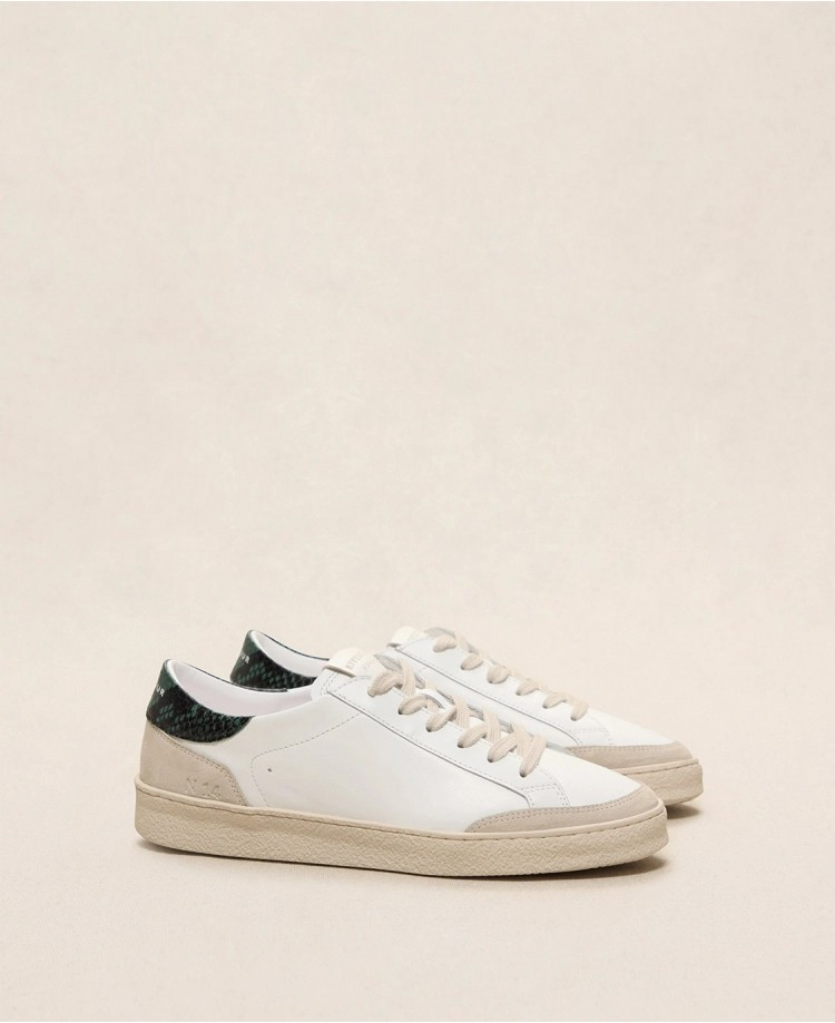 Baskets n°14 - Cuir - Blanc/Python Vert
