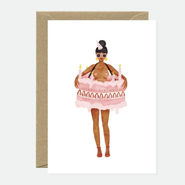 Carte d'anniversaire - Girl in a cake - Dorure