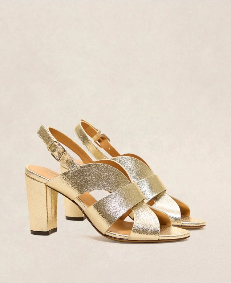 Sandales n°55 - Cuir craquelé - Or Blanc