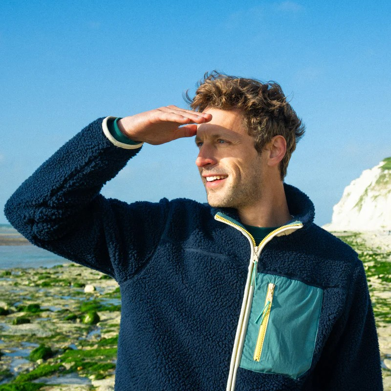 Veste sherpa zippée - Marine et vert