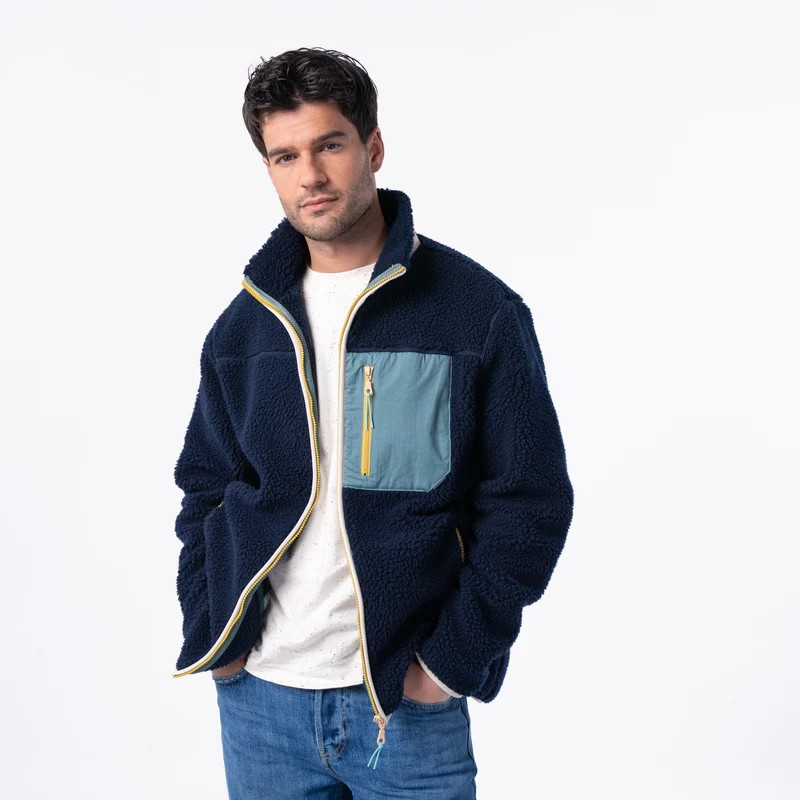 Veste sherpa zippée - Marine et vert