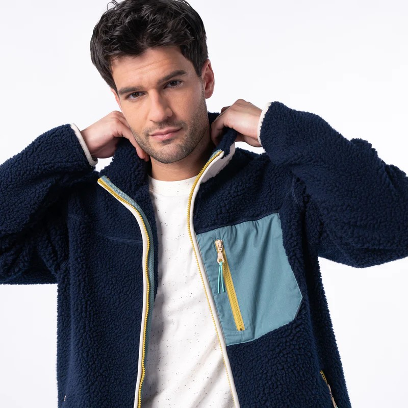 Veste sherpa zippée - Marine et vert