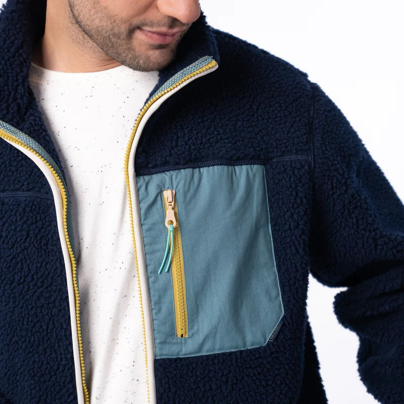 Veste sherpa zippée - Marine et vert