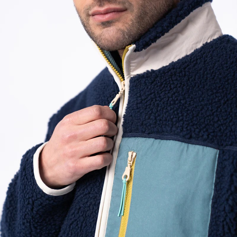 Veste sherpa zippée - Marine et vert