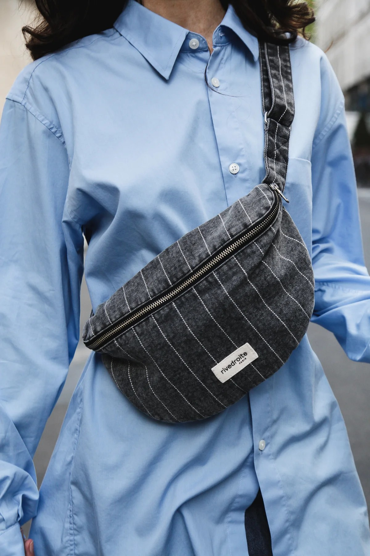 Custine - le sac banane - Denim Noir Rayé