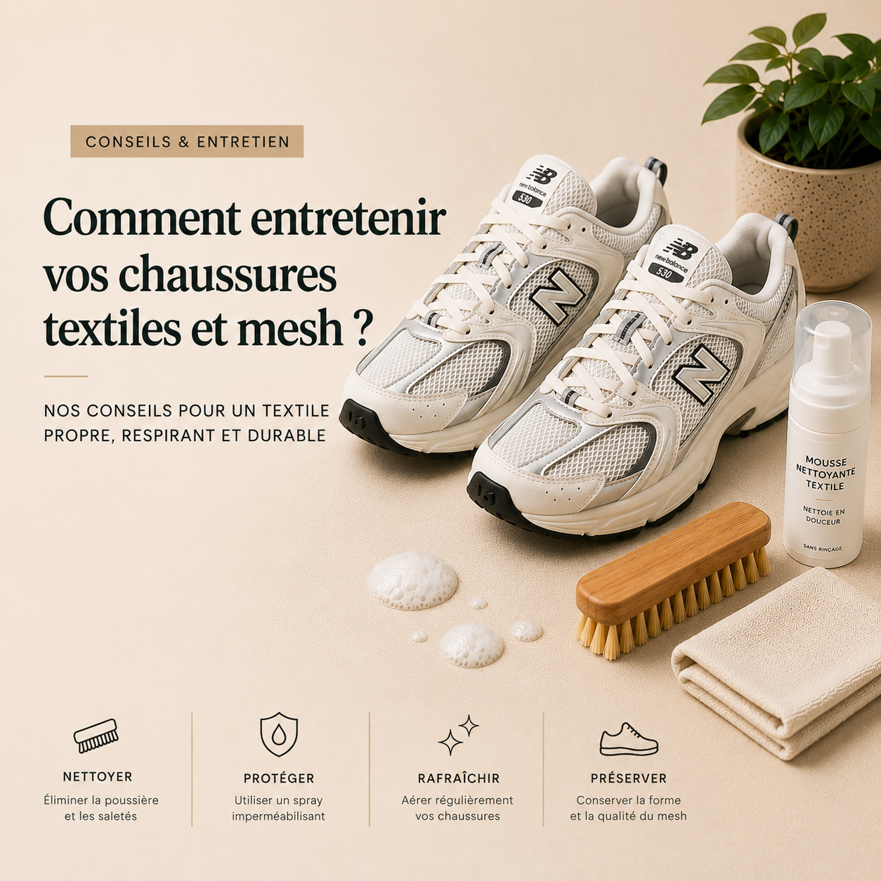 Comment entretenir des chaussures textiles et mesh ?