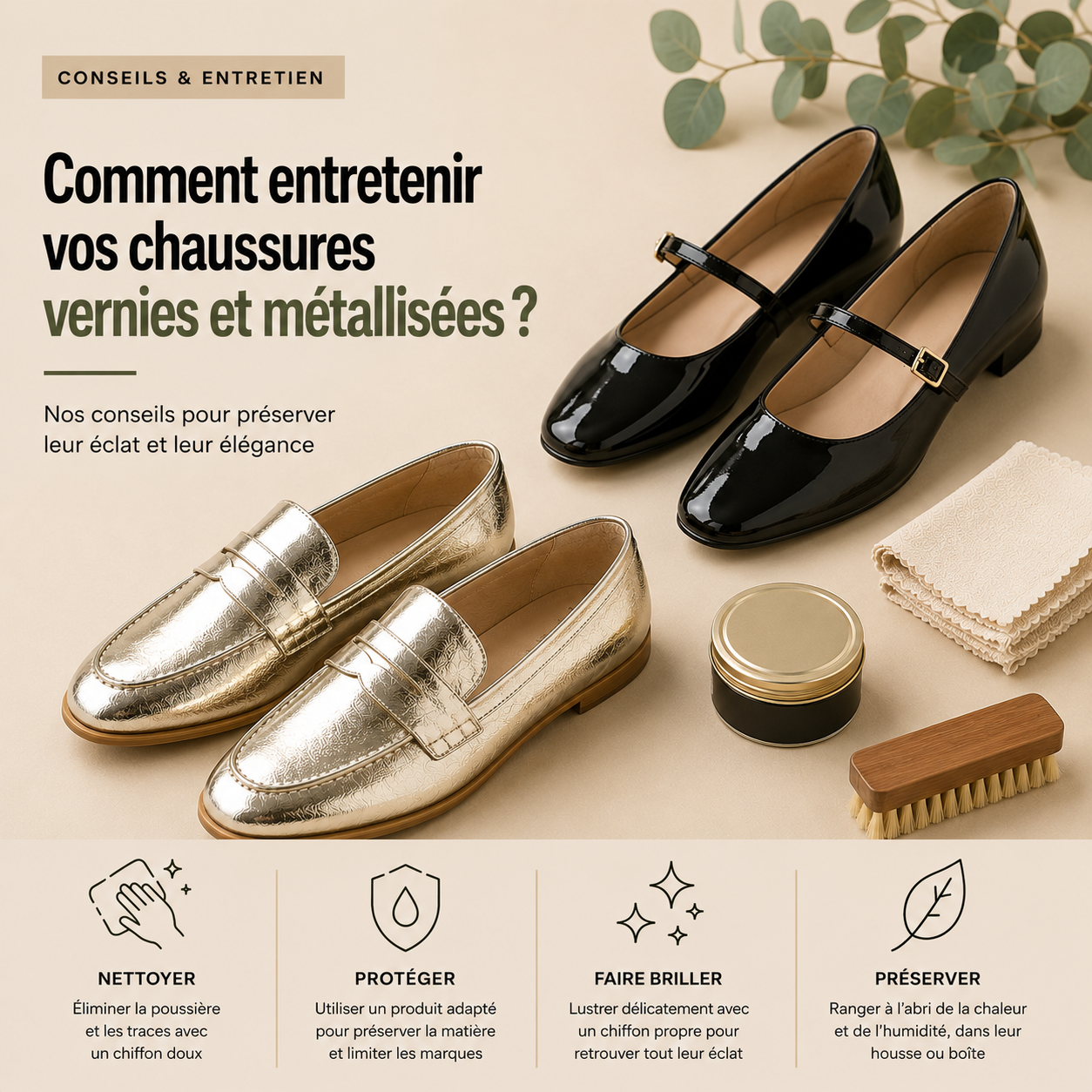 Comment entretenir des chaussures vernies et métallisées ?