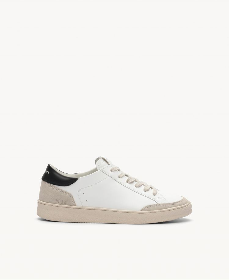 Baskets n°14 - Cuir/Veau velours - Blanc/Noir