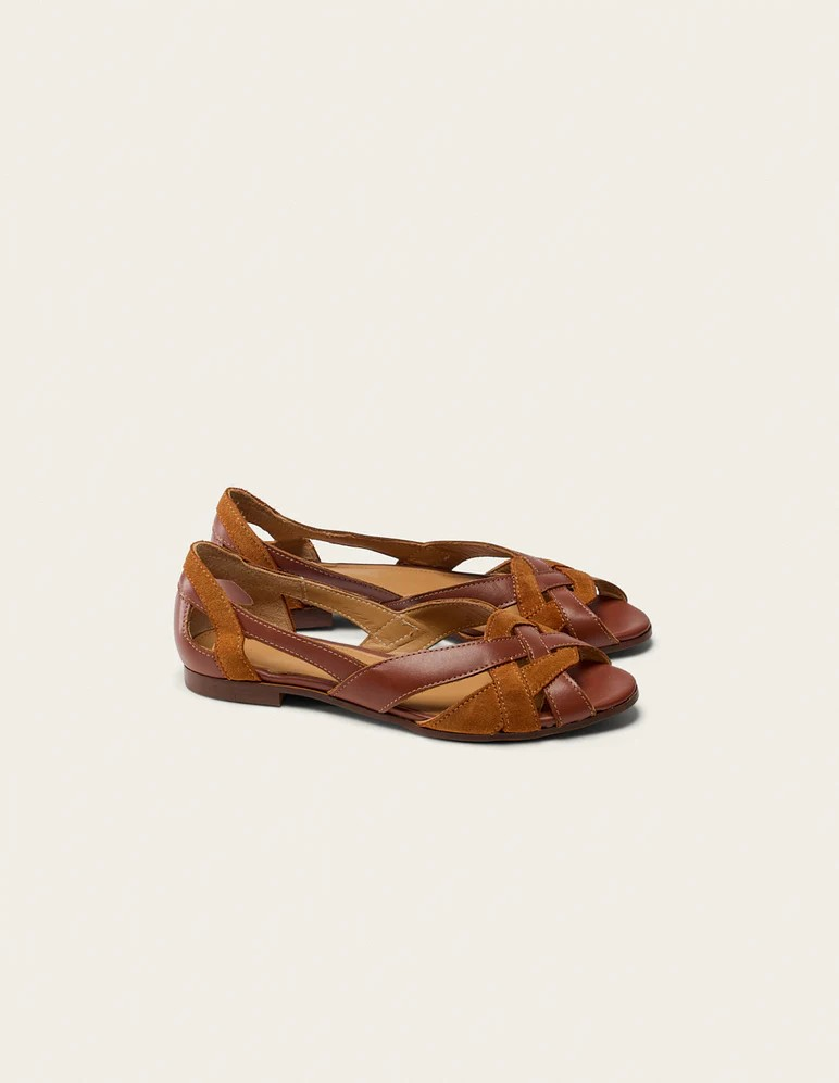 Clémentine - Cuir et suède cognac