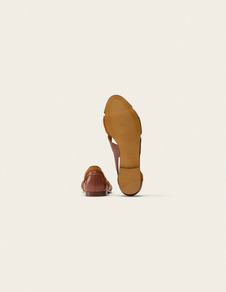 Clémentine - Cuir et suède cognac
