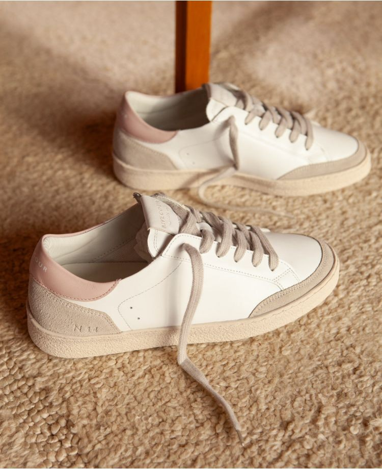 Baskets n°14 - Cuir/Veau velours - Blanc/Blush