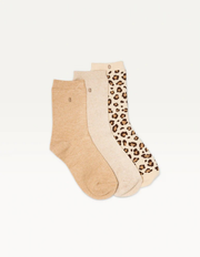 Pack de 3 Chaussettes - Fantaisie - Paillettes et léopard beige