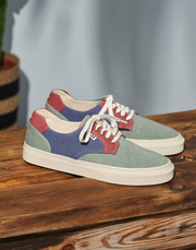 Alexandre - Toile olive bordeaux et bleu gris