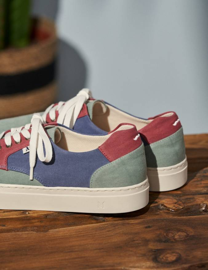 Alexandre - Toile olive bordeaux et bleu gris