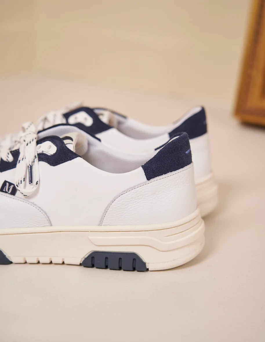 Albert - Cuir et suède blanc marine