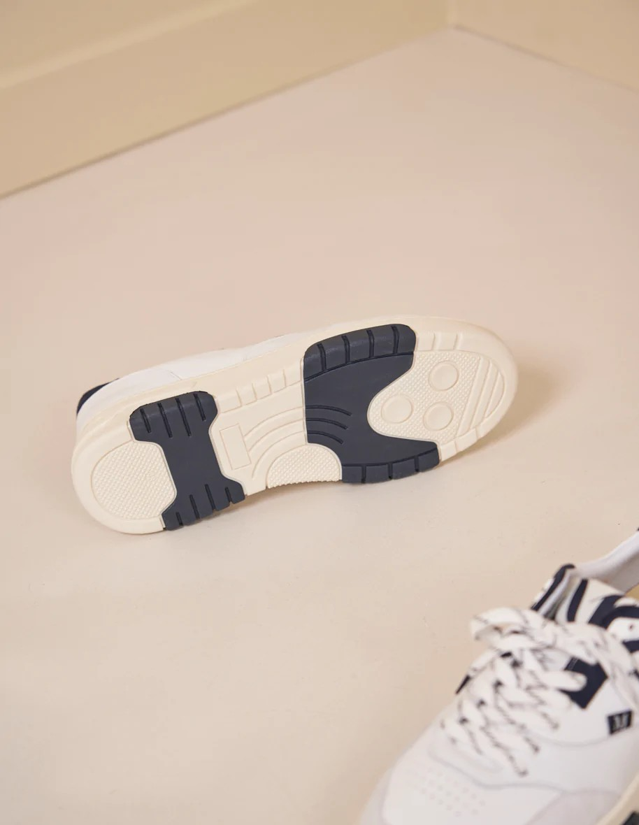 Albert - Cuir et suède blanc marine