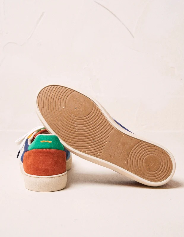 Arthur - Suède et mesh bleu gris, écru moutarde