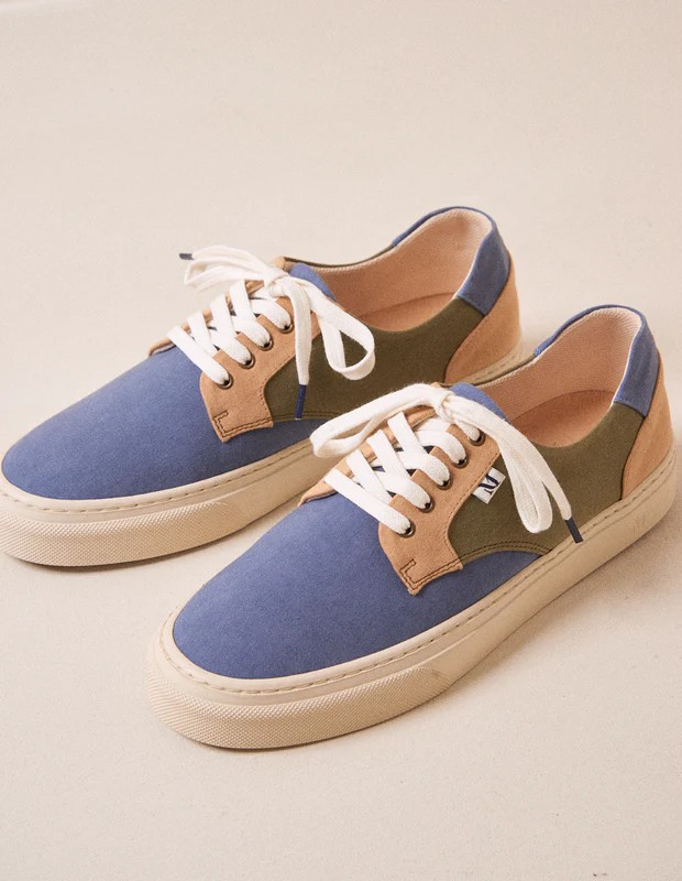 Alexandre - Toile bleu gris, beige et kaki