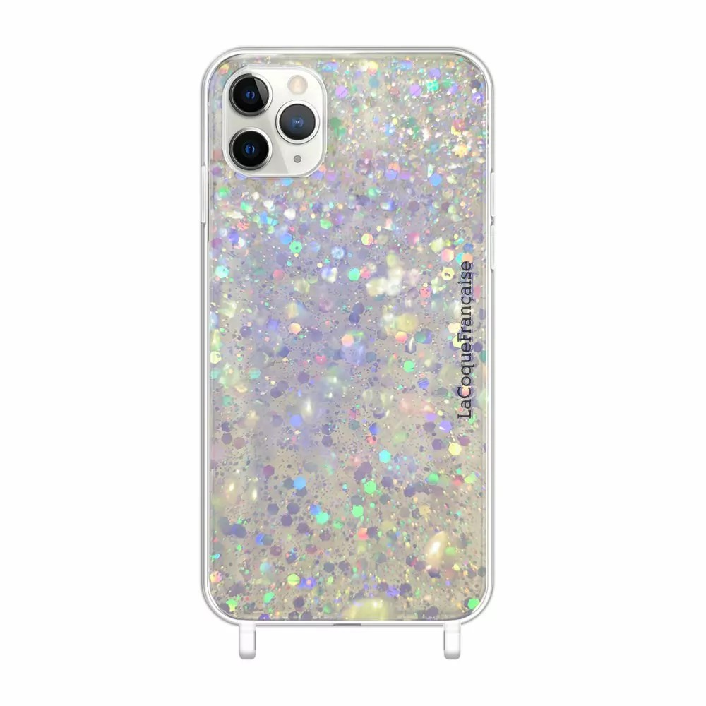 COQUE IPHONE 14 PRO MAX paillettes holographiques avec anneaux