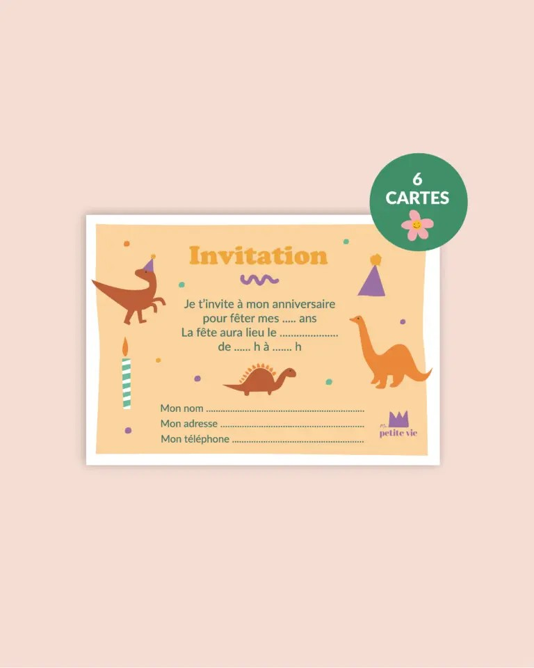 Cartes d’invitation Dinosaure – Lot de 6