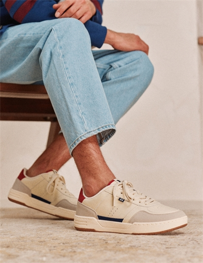 Mael - Cuir recyclé et suède vegan ecru marine rouge