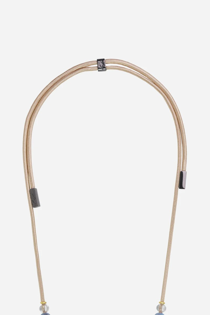 Lanière cordon Inaya beige métallisé perles beige