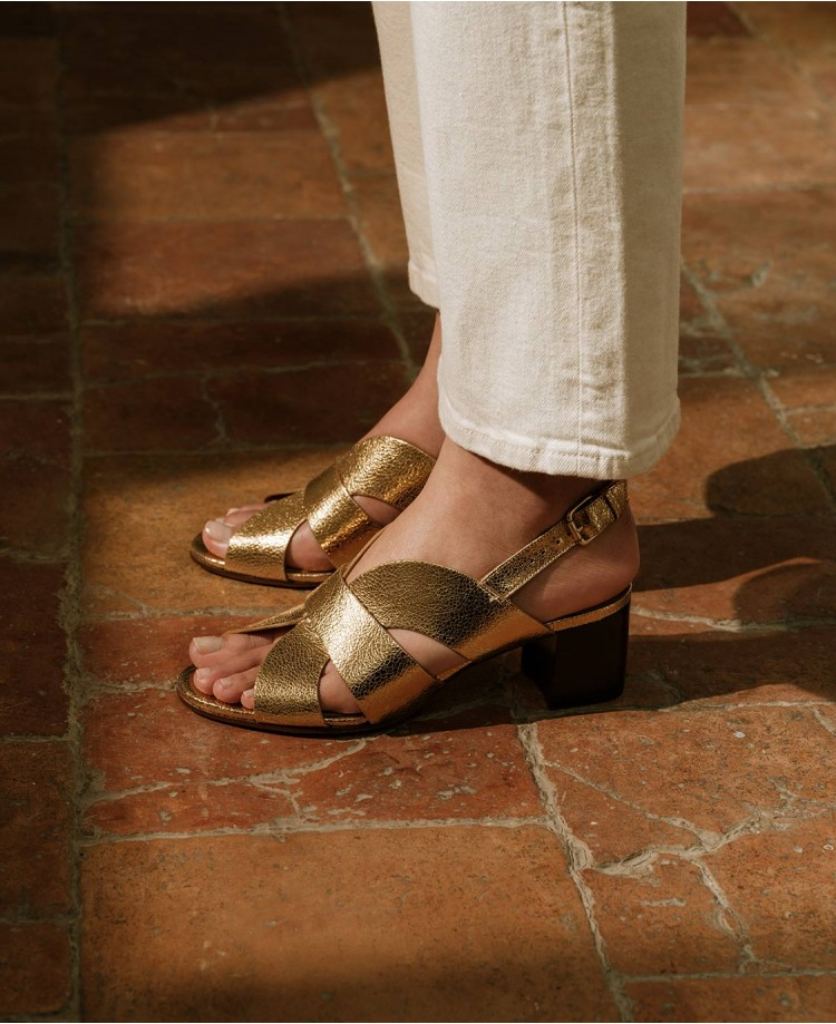 Sandales n°551 - Cuir craquelé - Gold