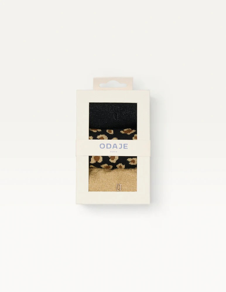 Pack de 3 Chaussettes - Fantaisie paillettes et léopard noir doré