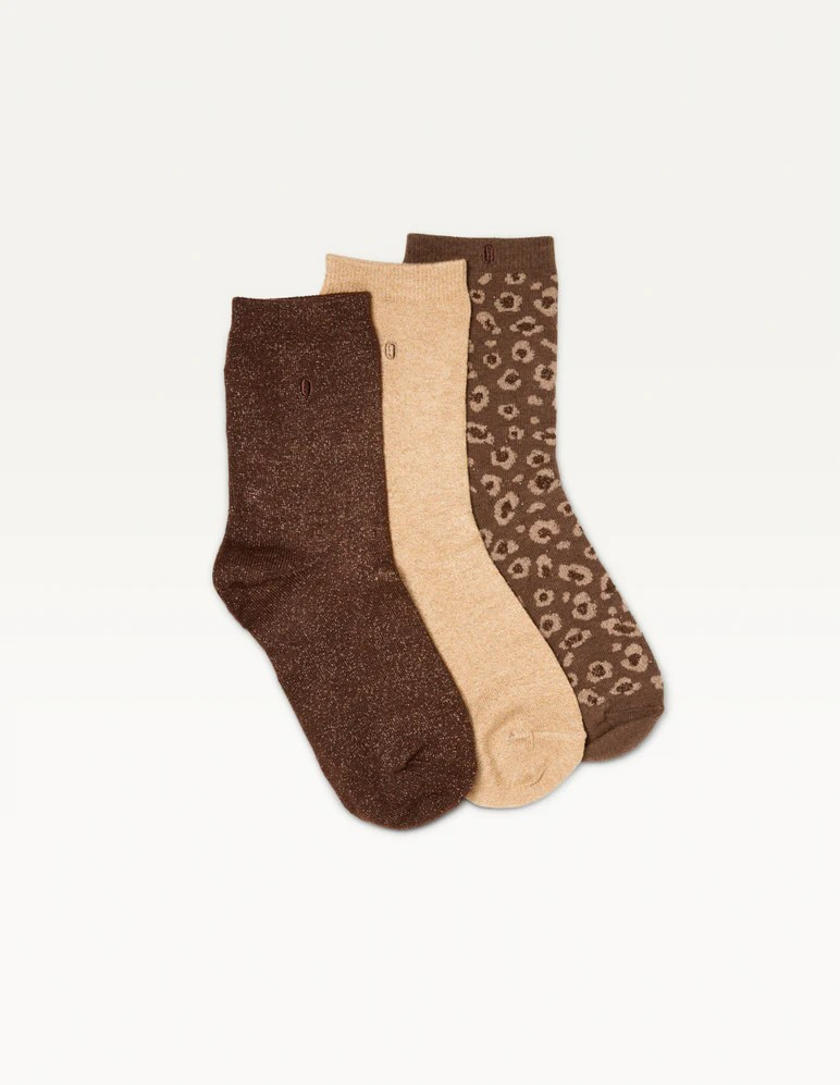 Pack de 3 Chaussettes - Fantaisie paillettes et leopard marron doré