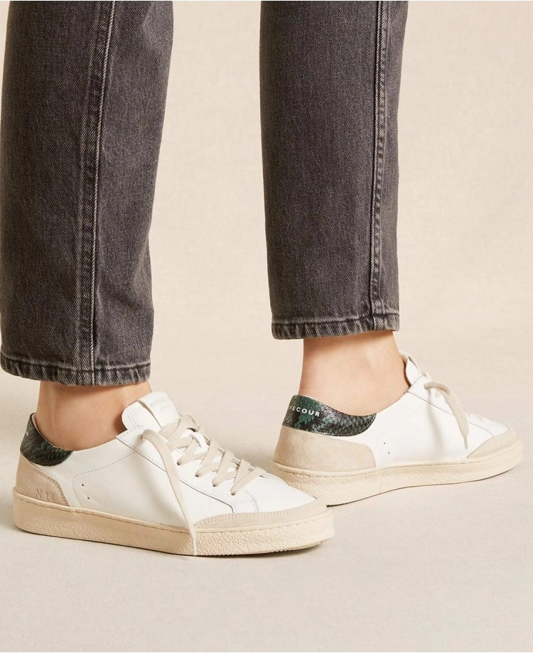 Baskets n°14 - Cuir - Blanc/Python Vert