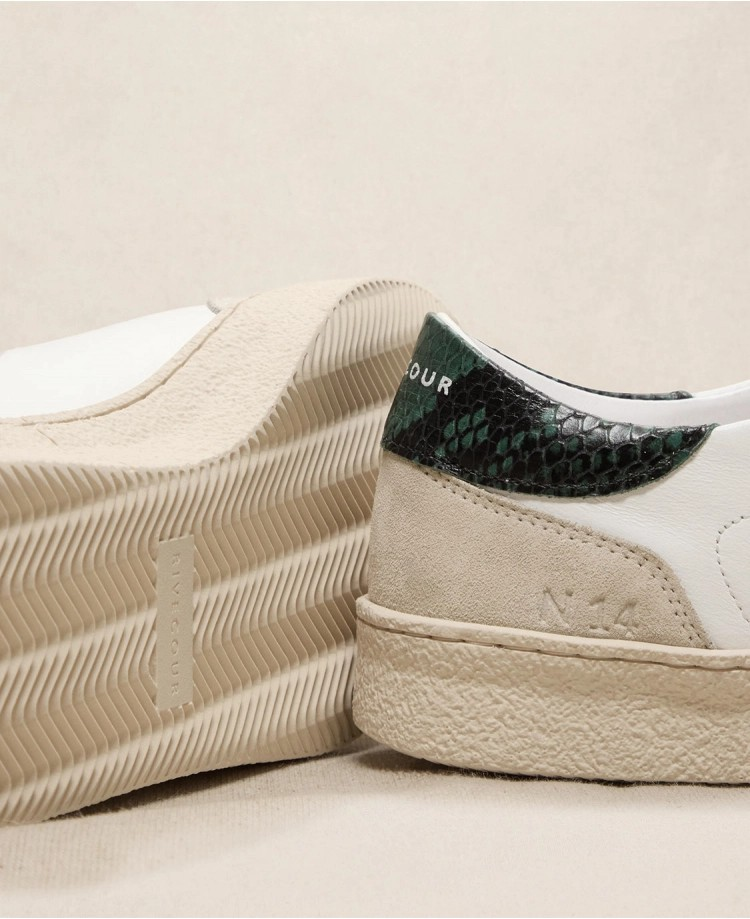 Baskets n°14 - Cuir - Blanc/Python Vert