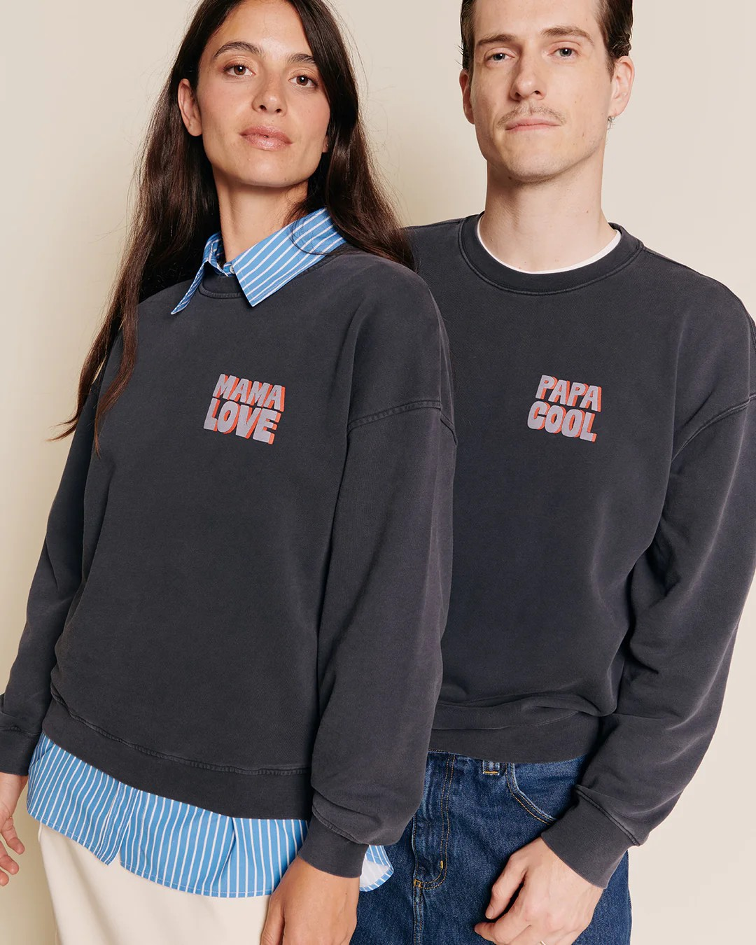 Le sweat "Papa cool" en coton bio - garment dye stone washed