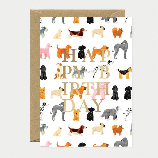 Carte de voeux Anniversaire - Dogs pattern - Dorure