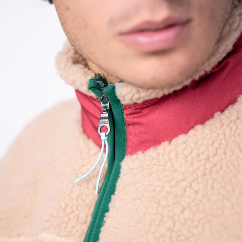 Veste sherpa zippée sans manches - Naturel et bordeaux